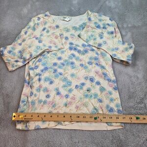 Neiman Marcus Floral Silk Blend Sweater Women Medium Cream Blue Pink Long Sleeve
